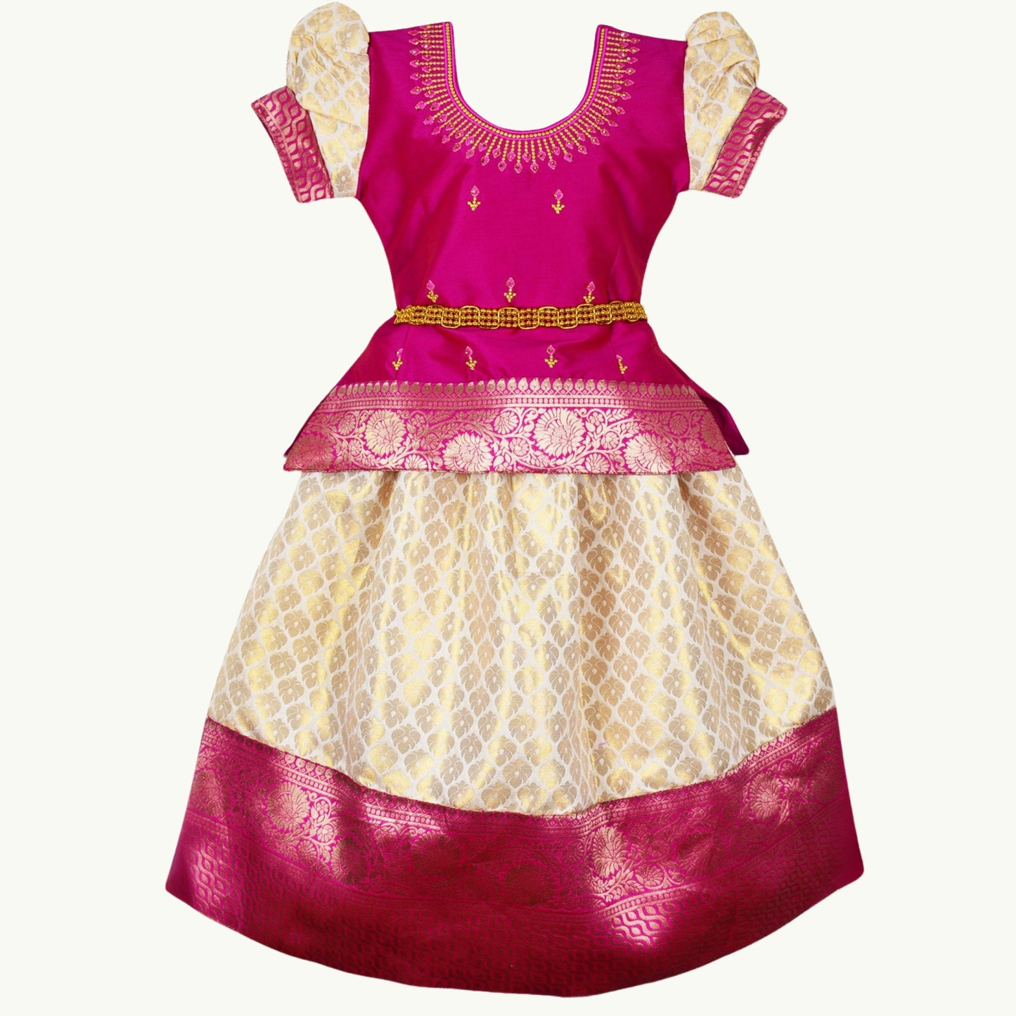 Onam Pattu Pavadai Lehenga Choli Pink