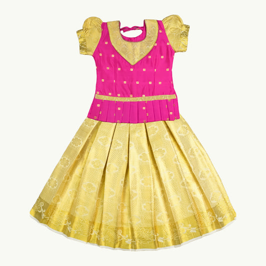 Pink Gold Kerala Pattu Pavadai Lehenga Choli - Shop Now