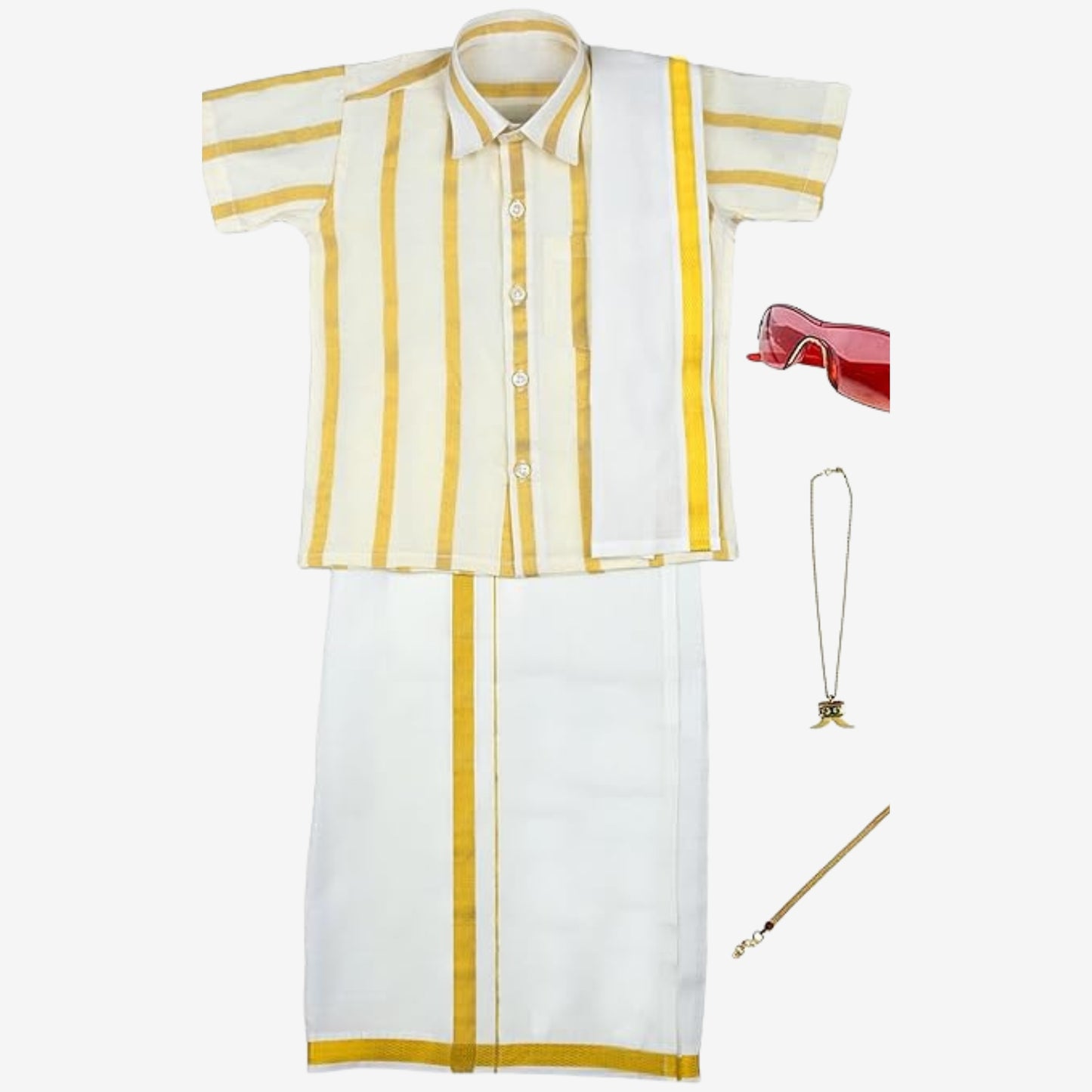 Dhoti & Shirt Set Kerala Kasavu Cotton