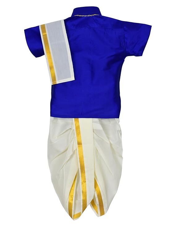 AMIRTHA FASHION Boys Traditional Pancha Dhoti & Shirt Set-PanchaCMBlue
