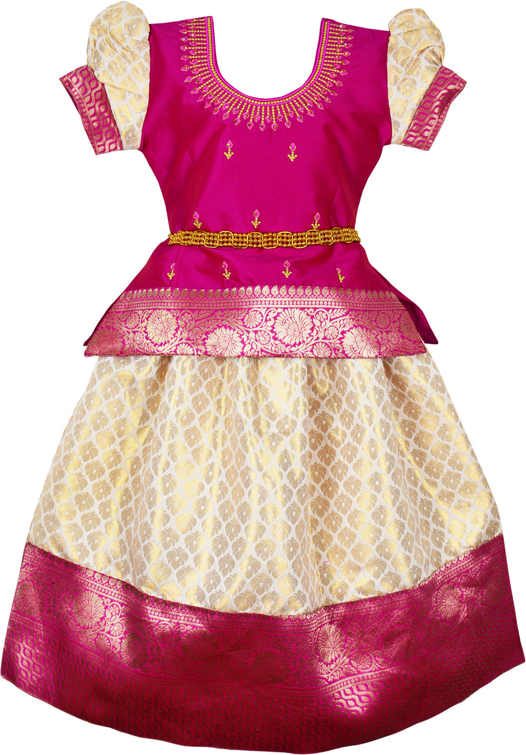 Onam Pattu Pavadai Lehenga Choli Pink
