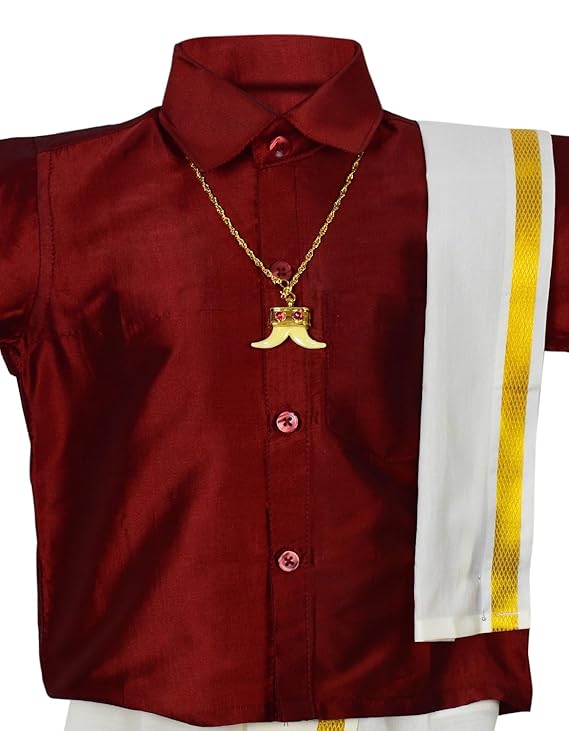 AMIRTHA FASHION Boys Traditional Pancha Dhoti & Shirt Set-PanchaCMMaroon
