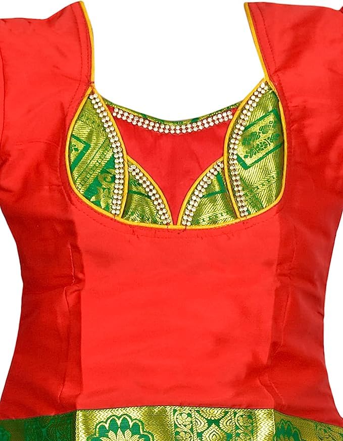 AMIRTHA FASHION Pattu Pavadai Lehenga Choli-MeenaRed