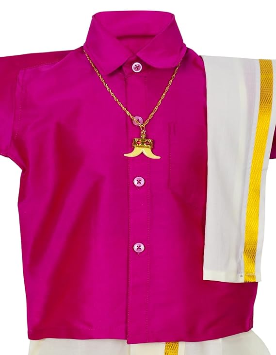 Traditional Pancha Dhoti & Pink Shirt Set - Buy Now