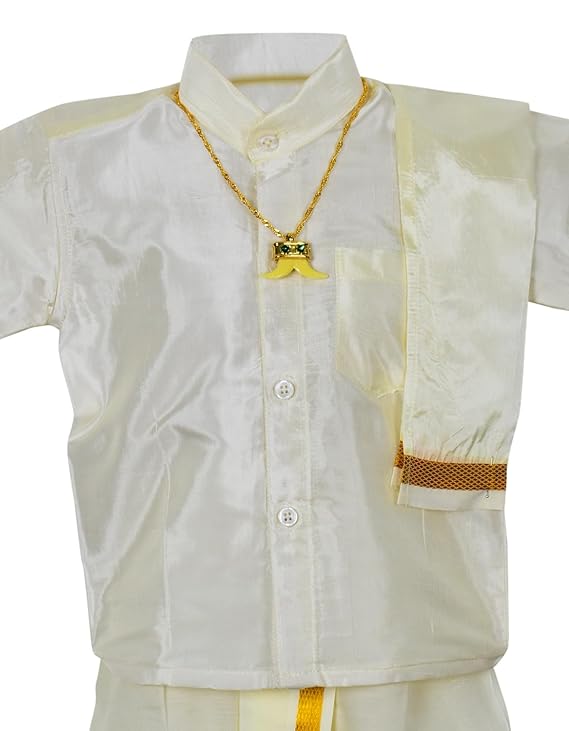 Kids Traditional Pancha Dhoti & Silk Shirt Set