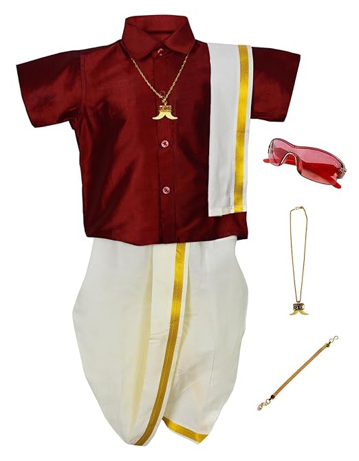 AMIRTHA FASHION Boys Traditional Pancha Dhoti & Shirt Set-PanchaCMMaroon