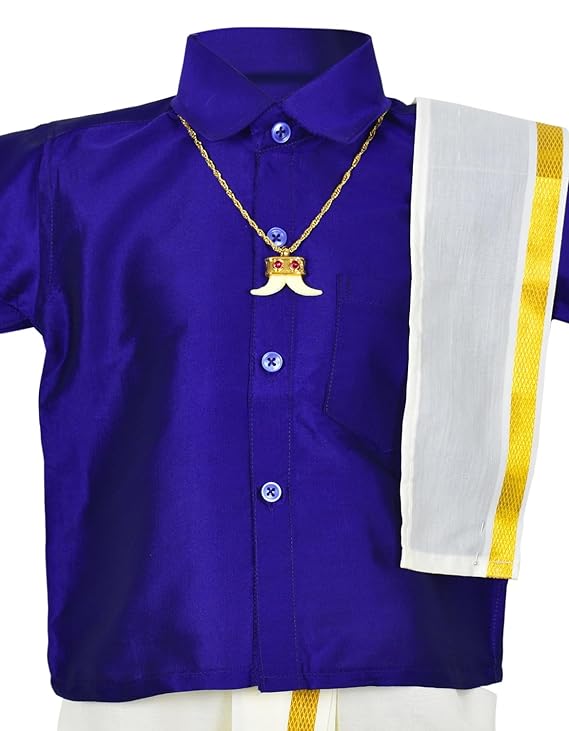 Kids Traditional Pancha Dhoti & Violet Shirt Set