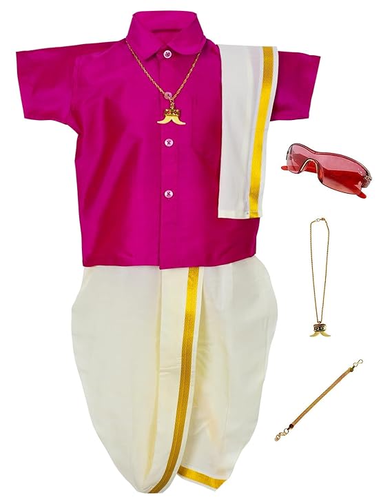 AMIRTHA FASHION Boys Traditional Pancha Dhoti & Shirt Set-PanchaCMPink