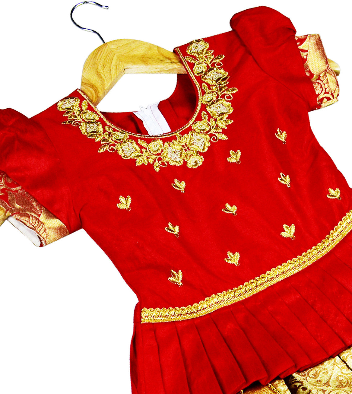 Red Traditional Pattu Pavadai Pattu Lehenga Choli- Shop Now
