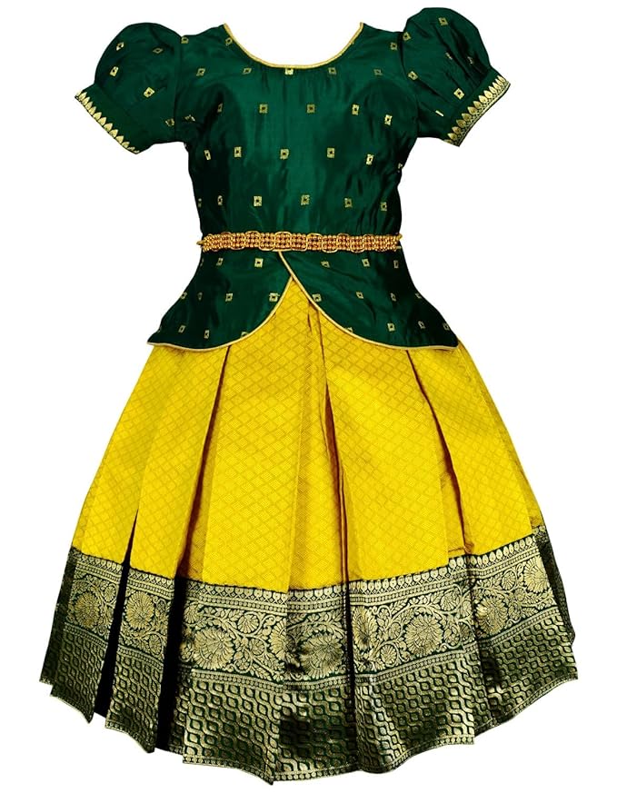 Pattu Pavadai Lehenga Choli Green