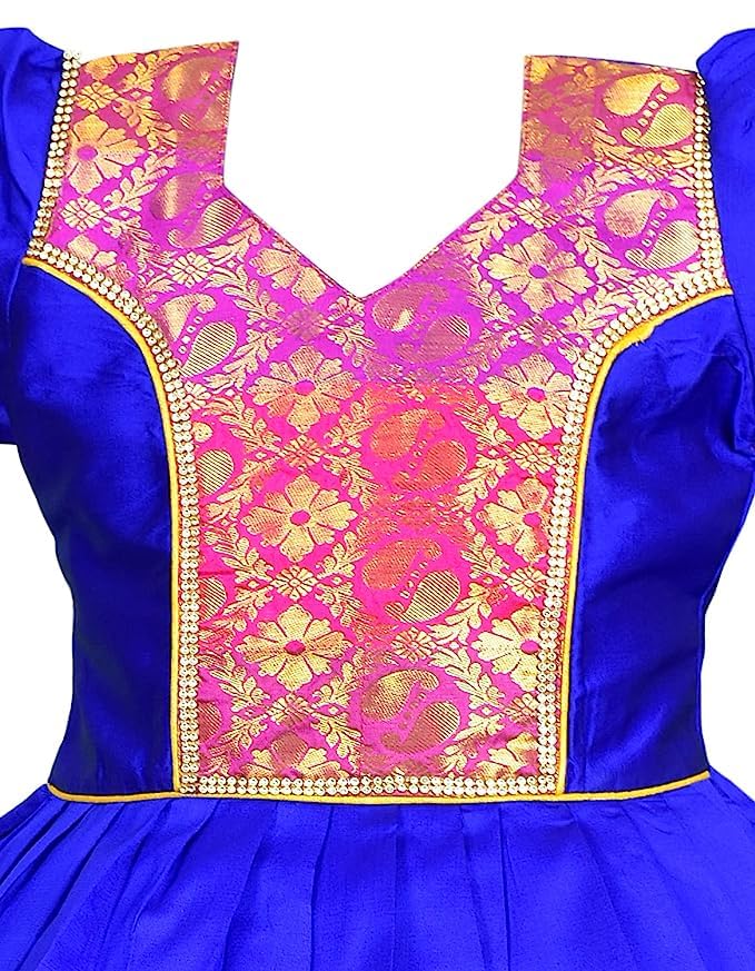 AMIRTHA FASHION Pattu Pavadai Lehenga Choli-ElaaBlue