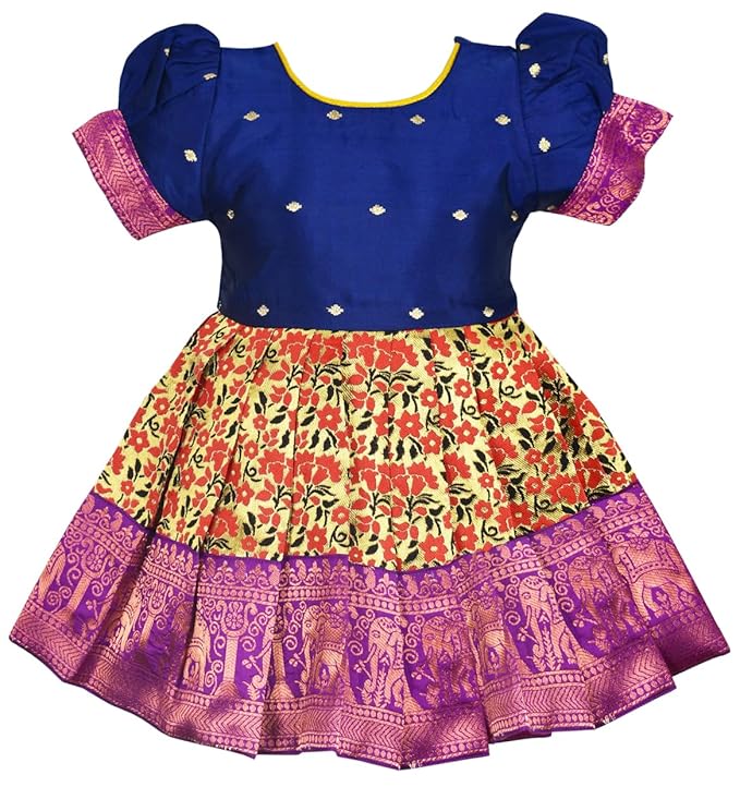 AMIRTHA FASHION Pattu Frock-LionFBlue