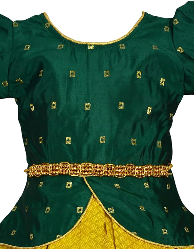 Green Pattu Pavadai Lehenga Choli - Make her Beautiful