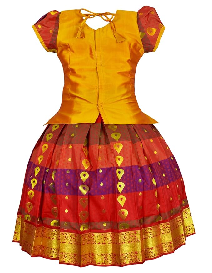 AMIRTHA FASHION Pattu Pavadai Lehenga Choli-SundhariGold