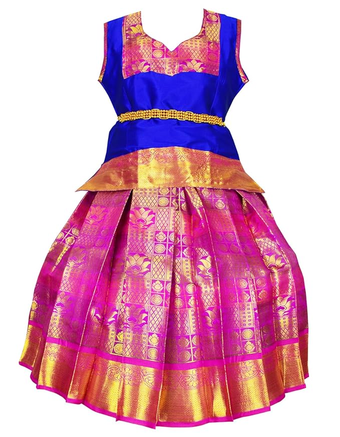 AMIRTHA FASHION Pattu Pavadai Lehenga Choli-BL2Blue