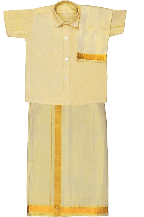 TISSUE JARI Shirt Dhoti Set Gold- Quality and Stylish