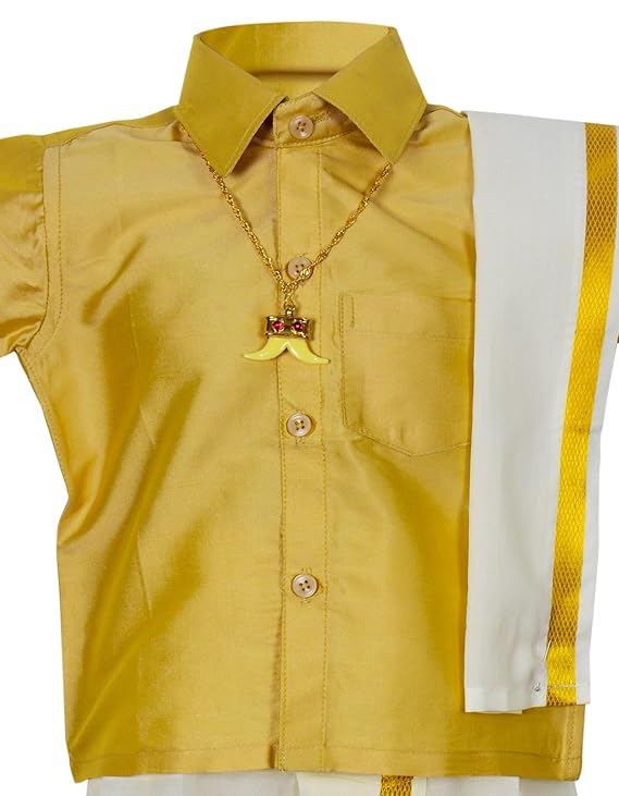Kids Traditional Pancha Dhoti & Sand Shirt Set