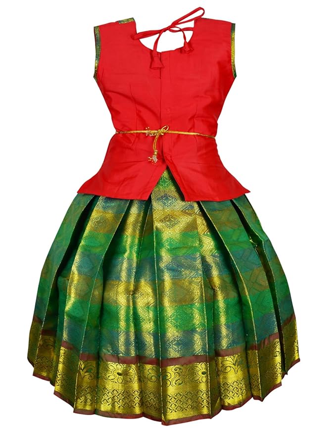 AMIRTHA FASHION Pattu Pavadai Lehenga Choli-BL2Red