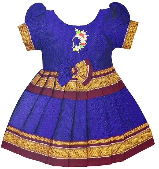 AMIRTHA FASHION Pattu Cotton Frock-KhanF1Blue