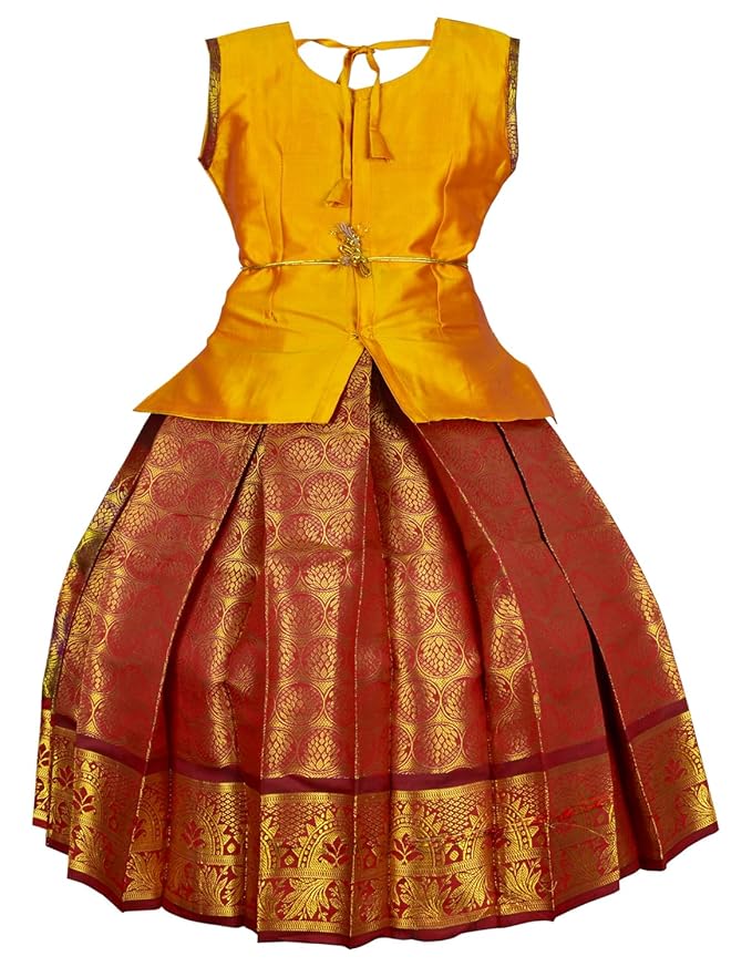 AMIRTHA FASHION Pattu Pavadai Lehenga Choli- BL2Gold