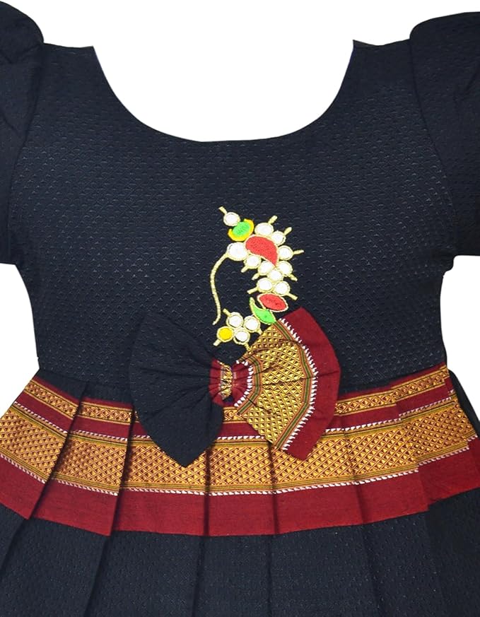 AMIRTHA FASHION Pattu Cotton Frock-KhanF1Black