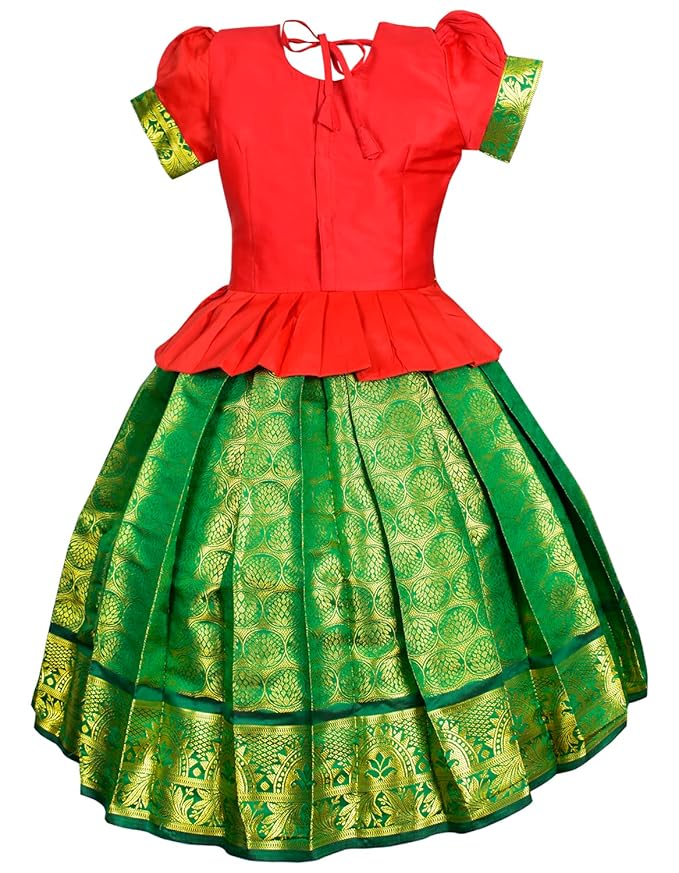 AMIRTHA FASHION Pattu Pavadai Lehenga Choli-ElaaRed