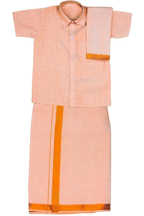Kids Tissue JARI Copper Shirt Dhoti Set - Buy Now