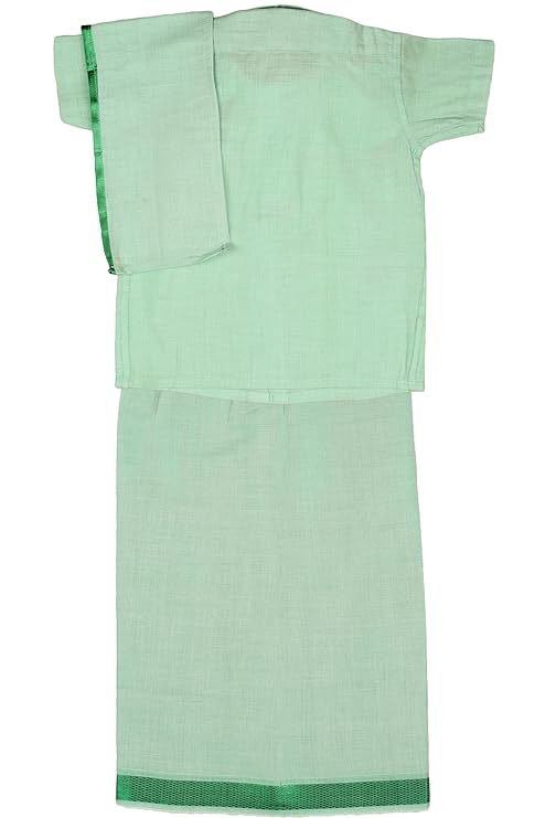 AMIRTHA FASHION Boys TISSUE JARI Shirt Dhoti Set TRENDING-CMShadeGreen