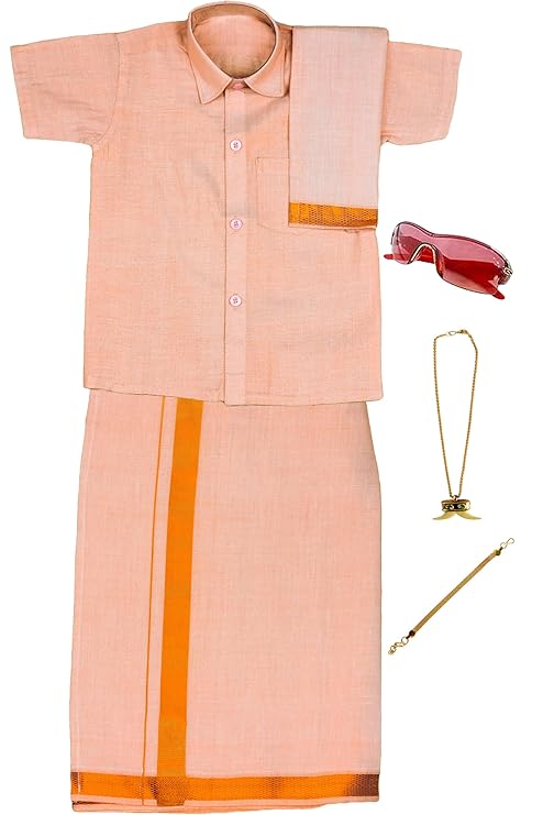 Kids Tissue JARI Copper Shirt Dhoti Set - Buy Now