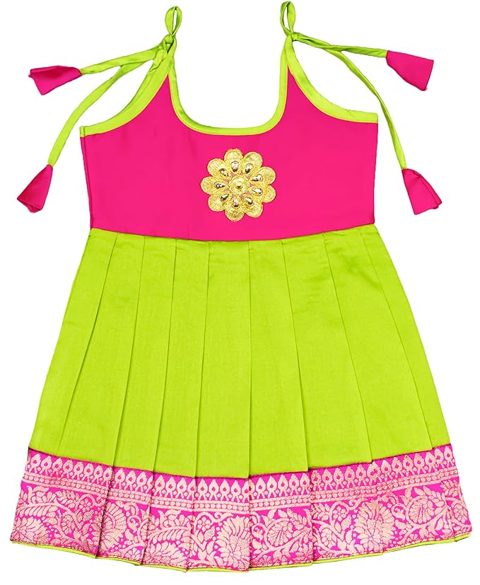 AMIRTHA FASHION Pattu Frock-AnarkaliPink