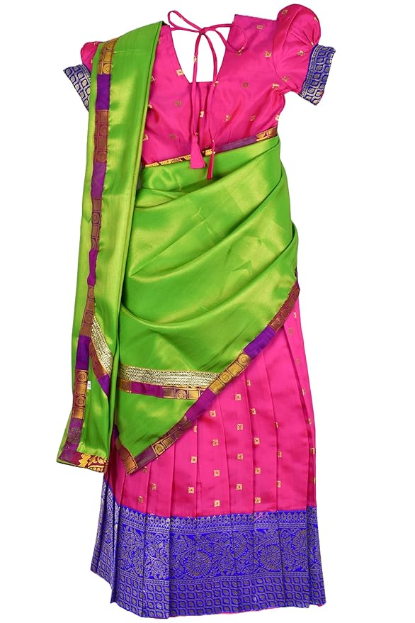 AMIRTHA FASHION New Half Saree -ButtiHSPinkGreen
