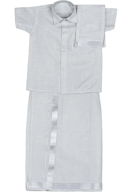 Kids Tissue JARI Silver Shirt Dhoti Set - Buy Now