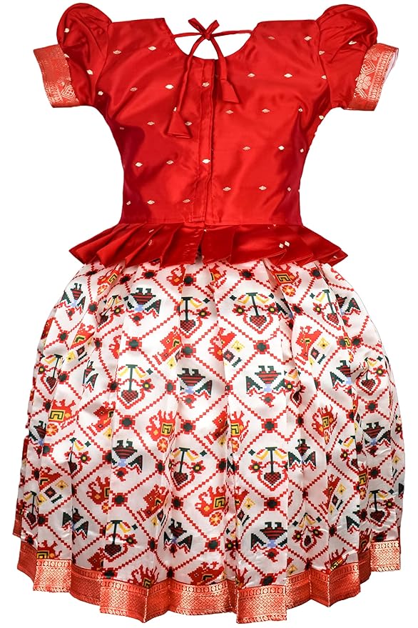 AMIRTHA FASHION Pattu Pavadai Lehenga Choli-TrendPPRed