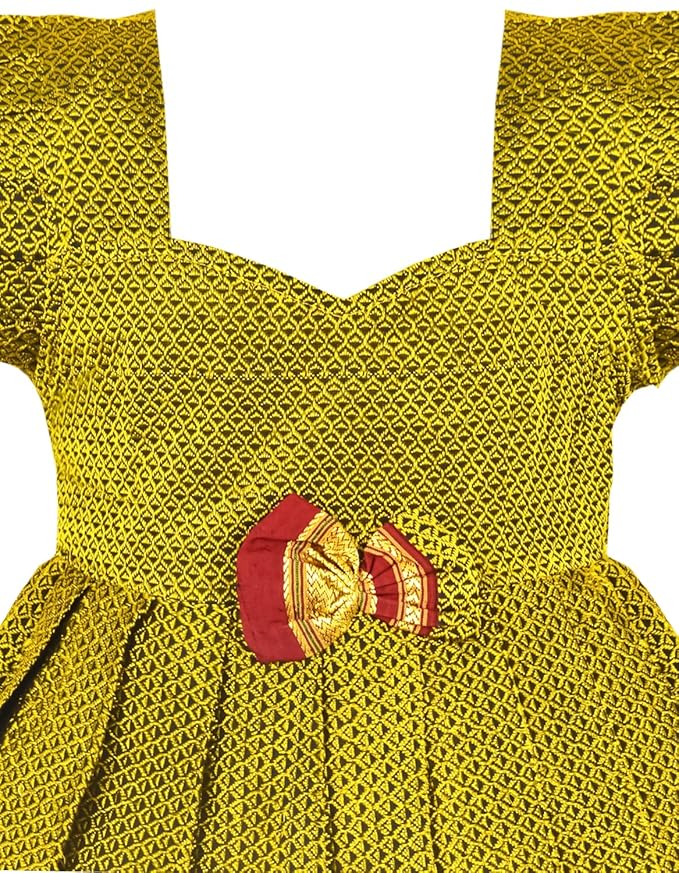 AMIRTHA FASHION Pattu Frock Pure Cotton-KhanF3Yellow