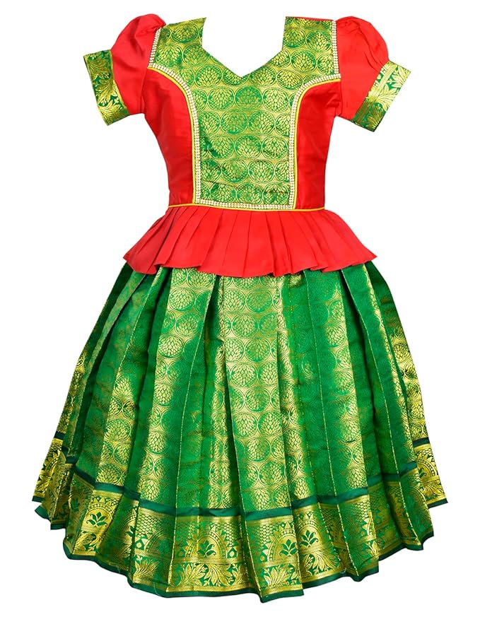 AMIRTHA FASHION Pattu Pavadai Lehenga Choli-ElaaRed