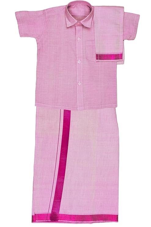 Kids Tissue JARI Pink Shirt Dhoti Set - Buy Now