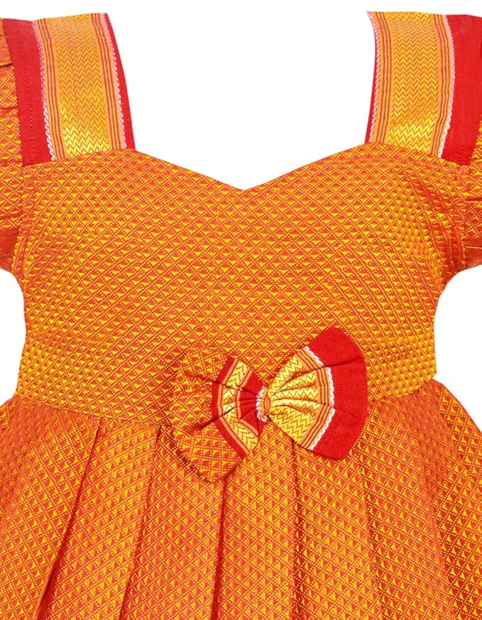 AMIRTHA FASHION Pattu Frock Pure Cotton-KhanF3Orange