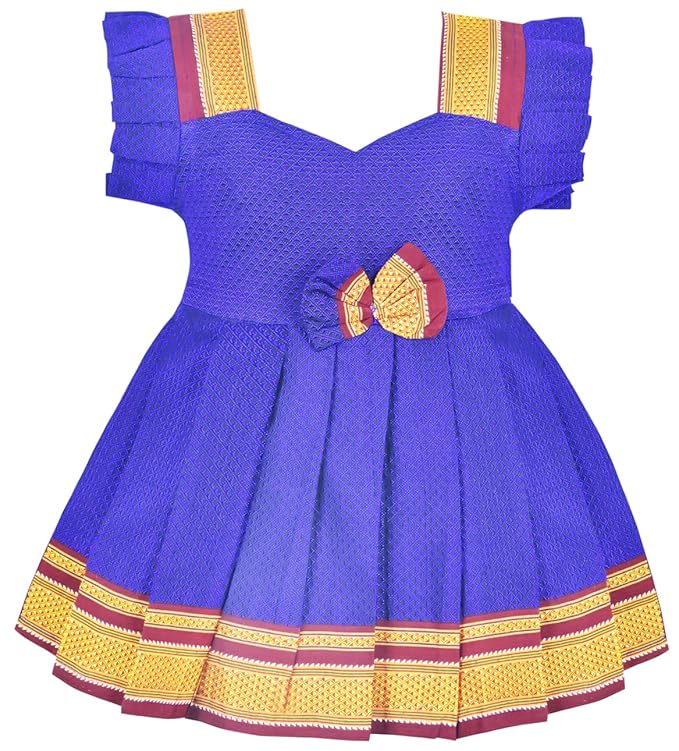 AMIRTHA FASHION Pattu Frock Pure Cotton-KhanF3Blue