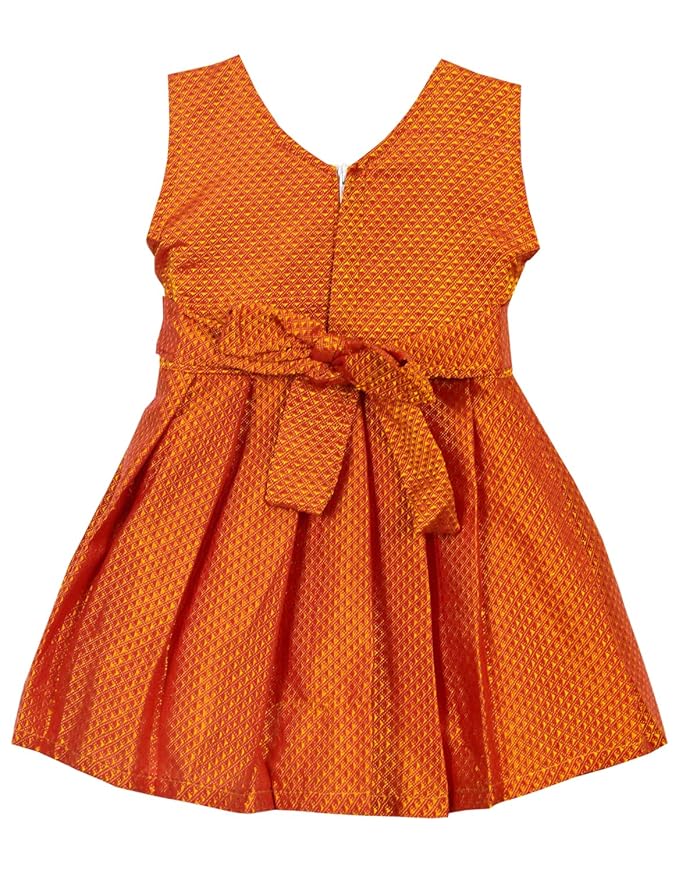 AMIRTHA FASHION Pattu Cotton Frock-KhanF2Orange