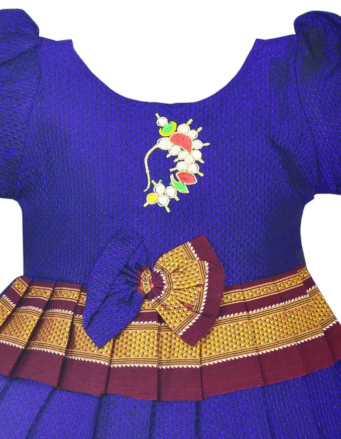 AMIRTHA FASHION Pattu Cotton Frock-KhanF1Blue