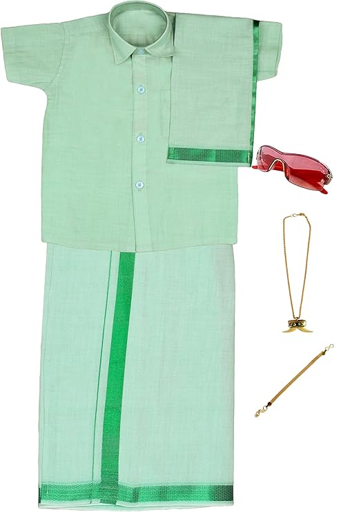 AMIRTHA FASHION Boys TISSUE JARI Shirt Dhoti Set TRENDING-CMShadeGreen