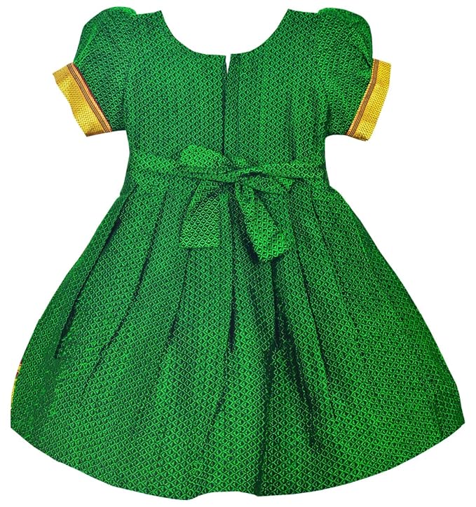 AMIRTHA FASHION Pattu Cotton Frock-KhanF1Green