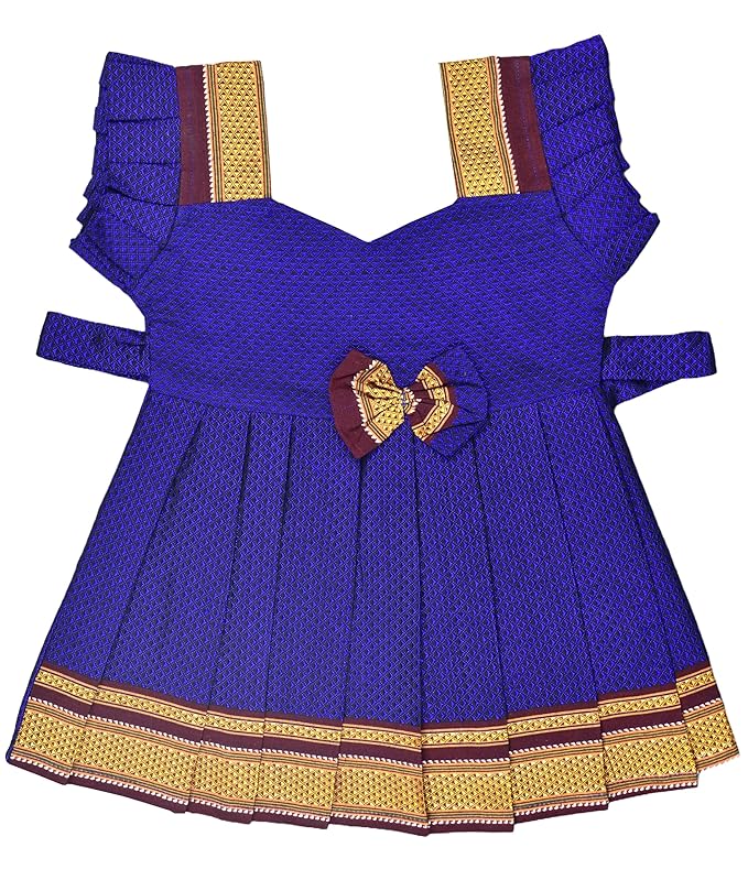 AMIRTHA FASHION Pattu Cotton Frock-KhanF3Blue
