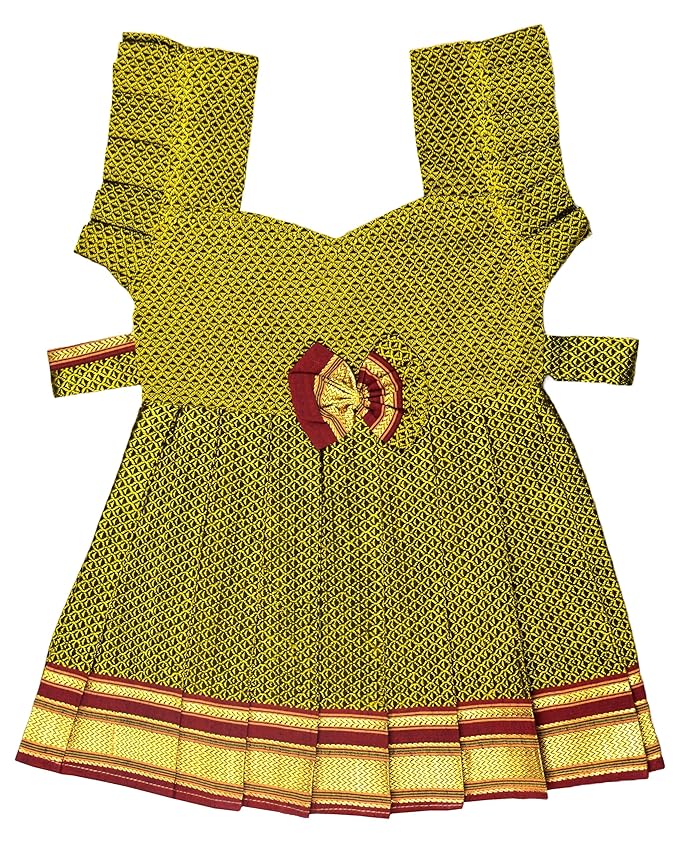 AMIRTHA FASHION Pattu Cotton Frock-KhanF3Yellow
