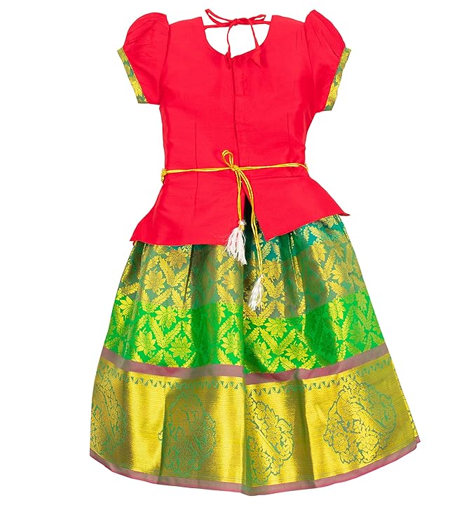 AMIRTHA FASHION Pattu Pavadai Lehenga Choli-PadmaRed