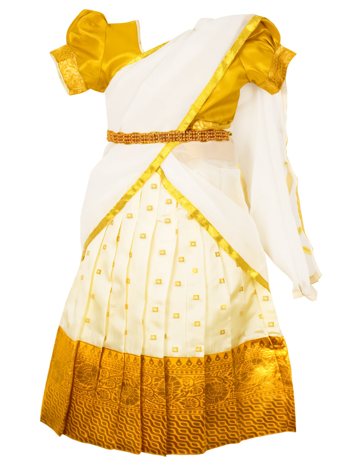Amirtha Fashion Girls Readymade Kerala Half Saree (White Gold)