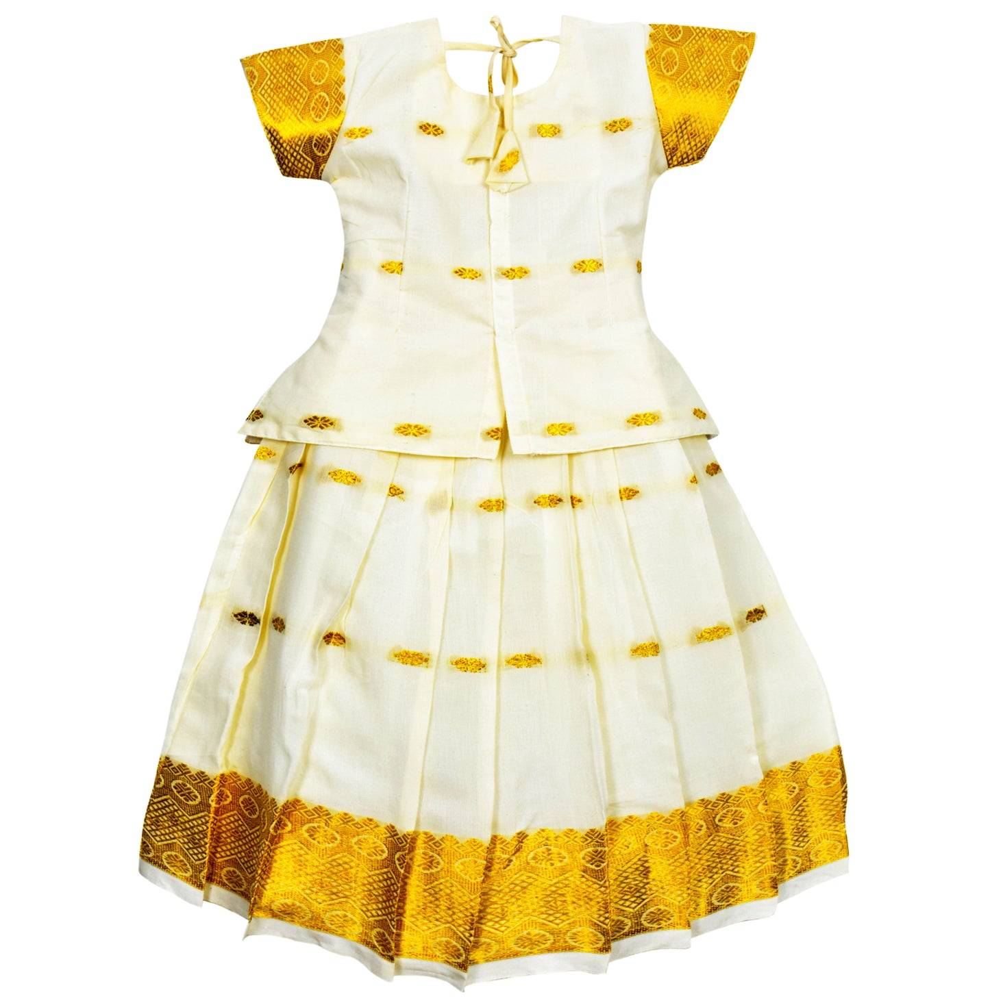 Amirtha Fashion Girls Readymade Kerala Lehenga Choli Pattu Pavadai Latest Pattu Langa (White Gold)