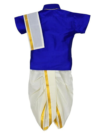 AMIRTHA FASHION Boys Traditional Pancha Dhoti & Shirt Set-PanchaCMBlue
