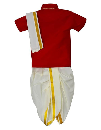 AMIRTHA FASHION Boys Traditional Pancha Dhoti & Shirt Set-PanchaCMRed