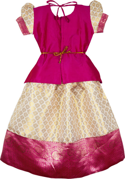 Onam Pattu Pavadai Lehenga Choli  Pink